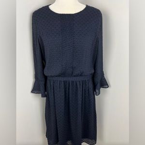 Banana Republic Navy Swiss Dot Sheer Ruffle Sleeve Dress 12